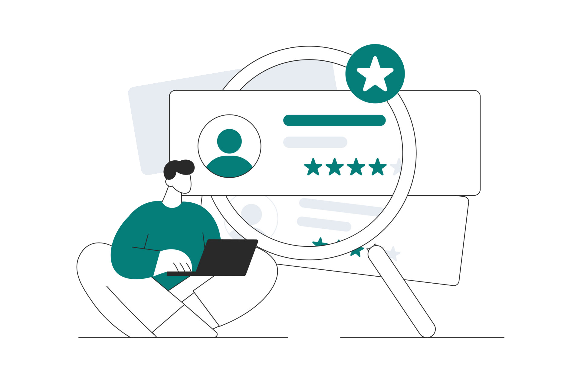 Illustration einer sitzenden Person mit Laptop