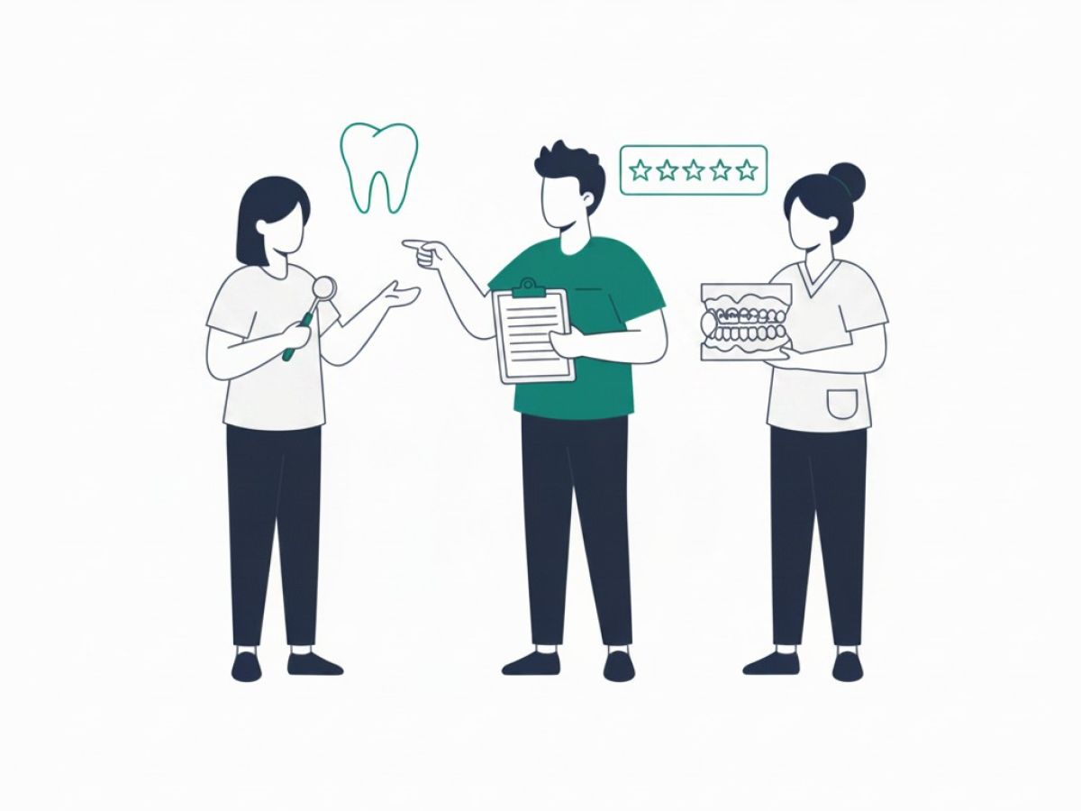 Illustration eines zahnmedizinischen Teams in typischen Kasacks
