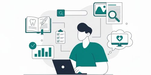 Laptop und Recherchematerial für die Erstellung medizinischer Texte